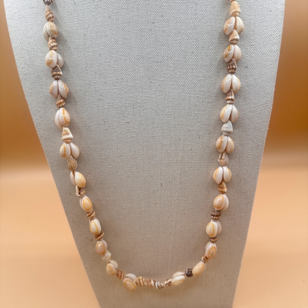 Natural Cowrie Shell Necklace Coastal Boho Beach Cottagecore Statement Vintage